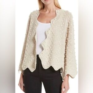 THE GREAT. The Zig Zag Bobble Cardigan Scallop Knit Beige Tan Cotton Size 2 US M